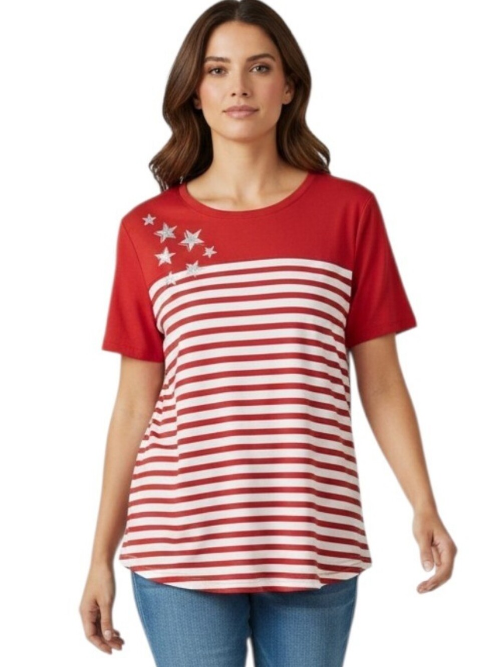 Kim Rogers Cotton Candy Cane Striped Oersized Crew Tee Shirt